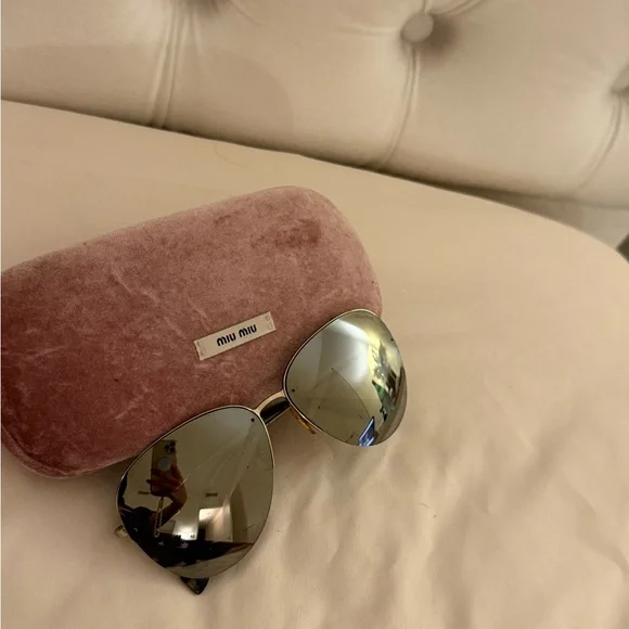 Miu Miu | Accessories | Miu Miu Gold Sunglasses With Pink  display picture 2